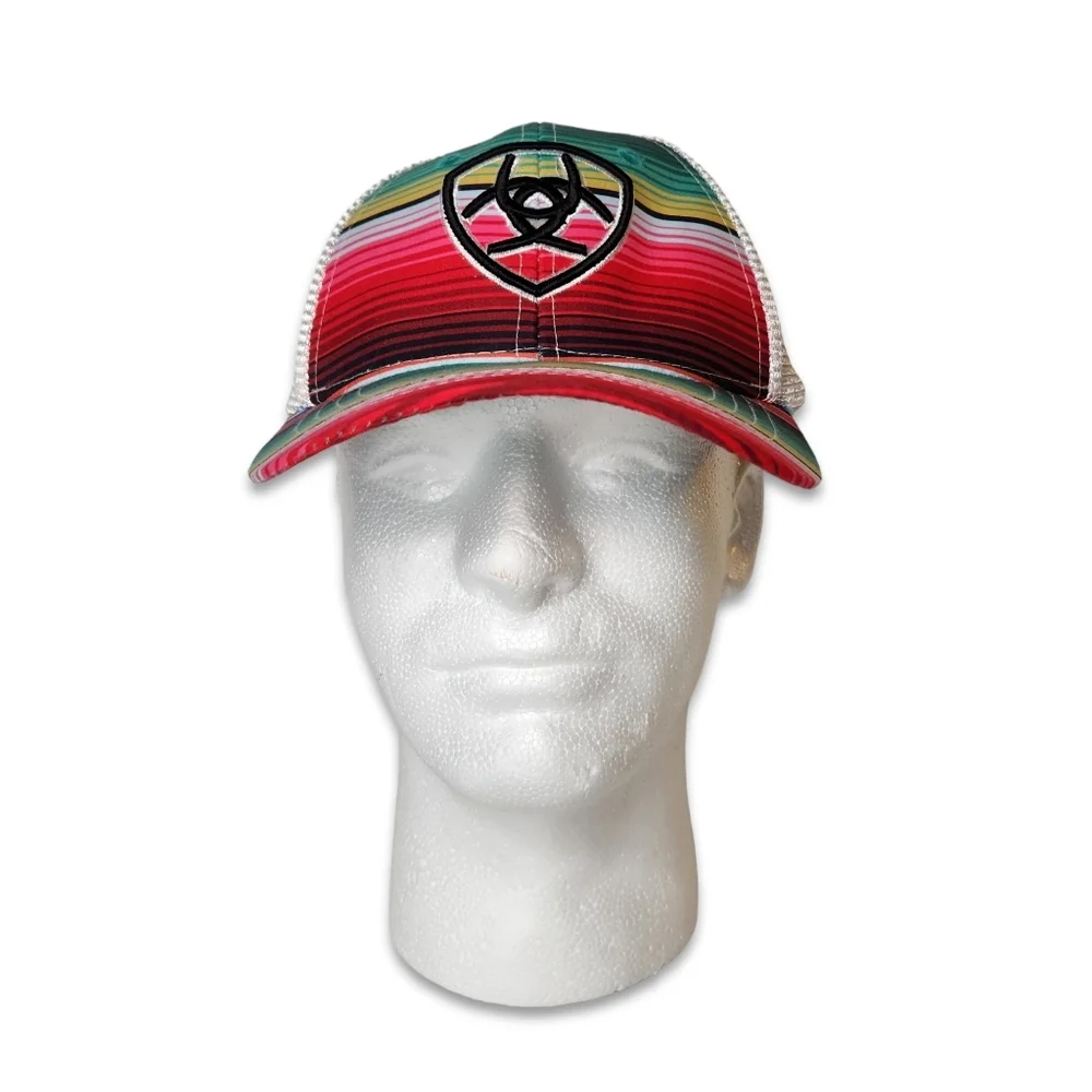 Ariat Serape Stripe Center Sheild Mesh Snap Back Trucker Hat Cap Adjusta…